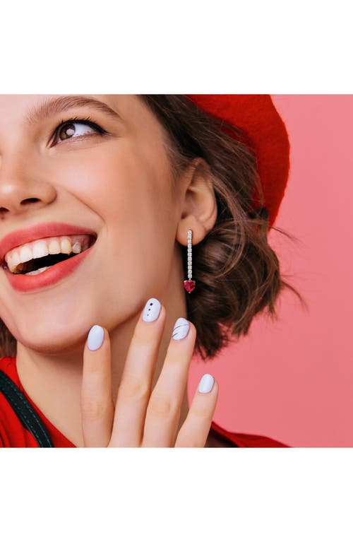 Delmar Sterling Silver Lab Grown White Sapphire & Ruby Heart Drop Earrings In Red