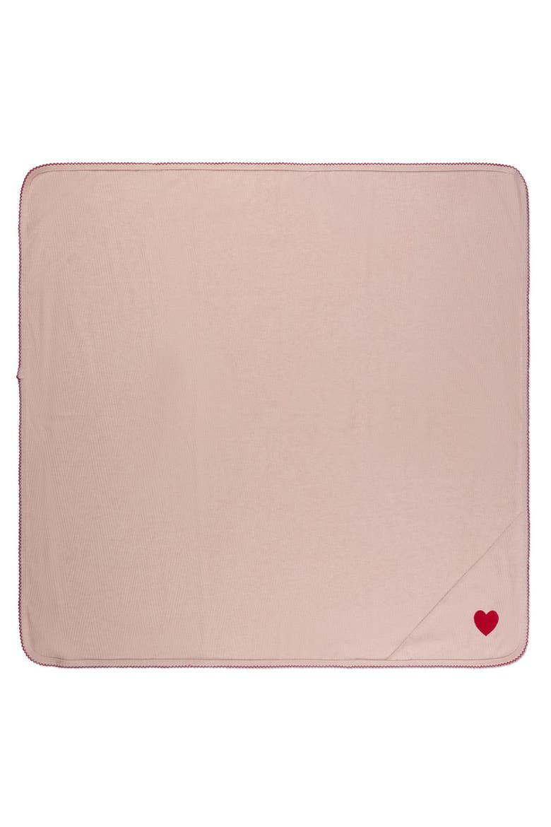 Baby Heart-Embroidered Textured Swaddle Blanket, Main, color, Blush Pink