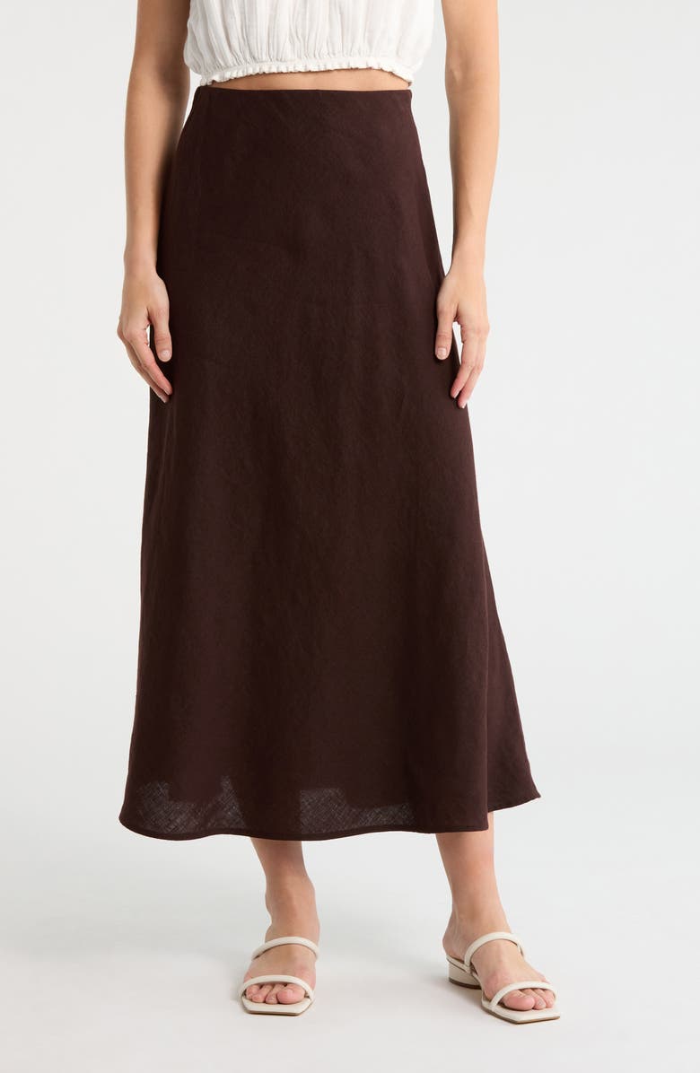 Madewell Linen Maxi Slip Skirt, Main, color, Cocoa