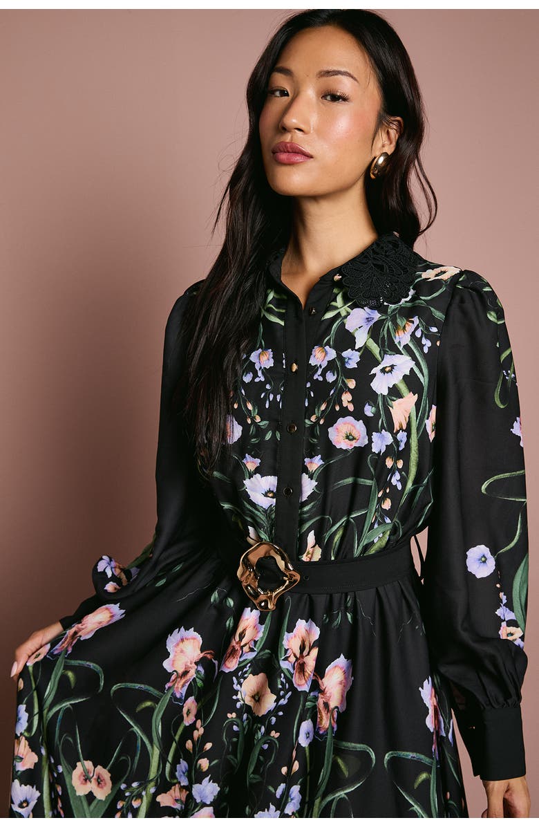 Coast Print Shirt Dress With Lace Trims, Alternate, color,