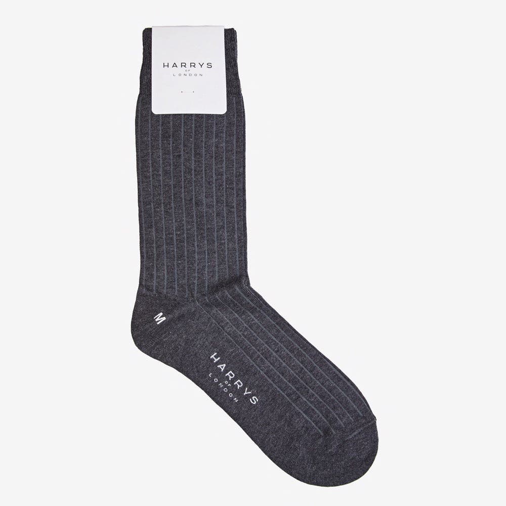 Harrys London Ribbed Cotton Socks in Grey 