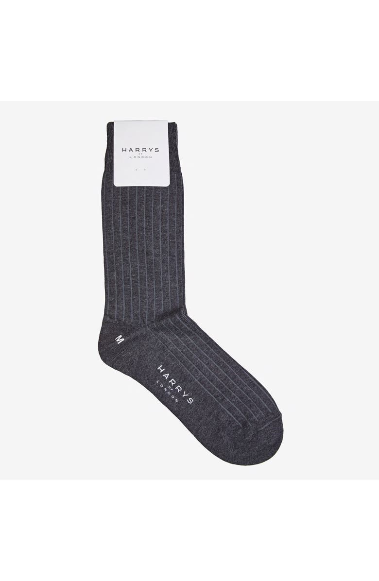 Harrys London Ribbed Cotton Socks, Main, color, Grey