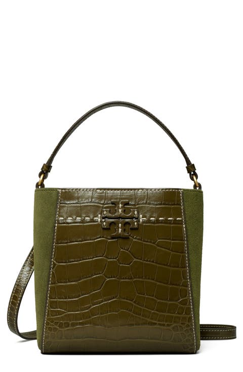 McGraw Small Embossed Leather Bucket Bag