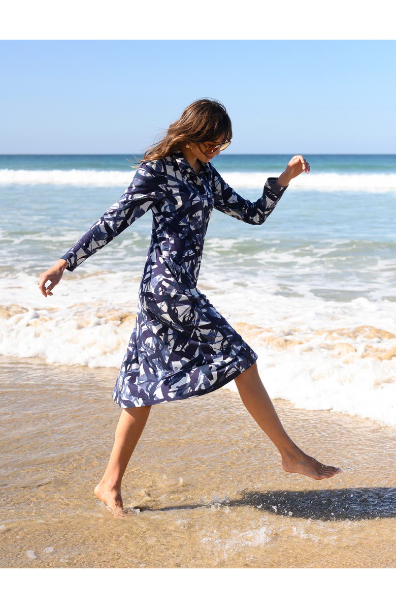 Celtic & Co. Slub Jersey Shirt Midi Dress, Alternate, color, Navy Brushstroke