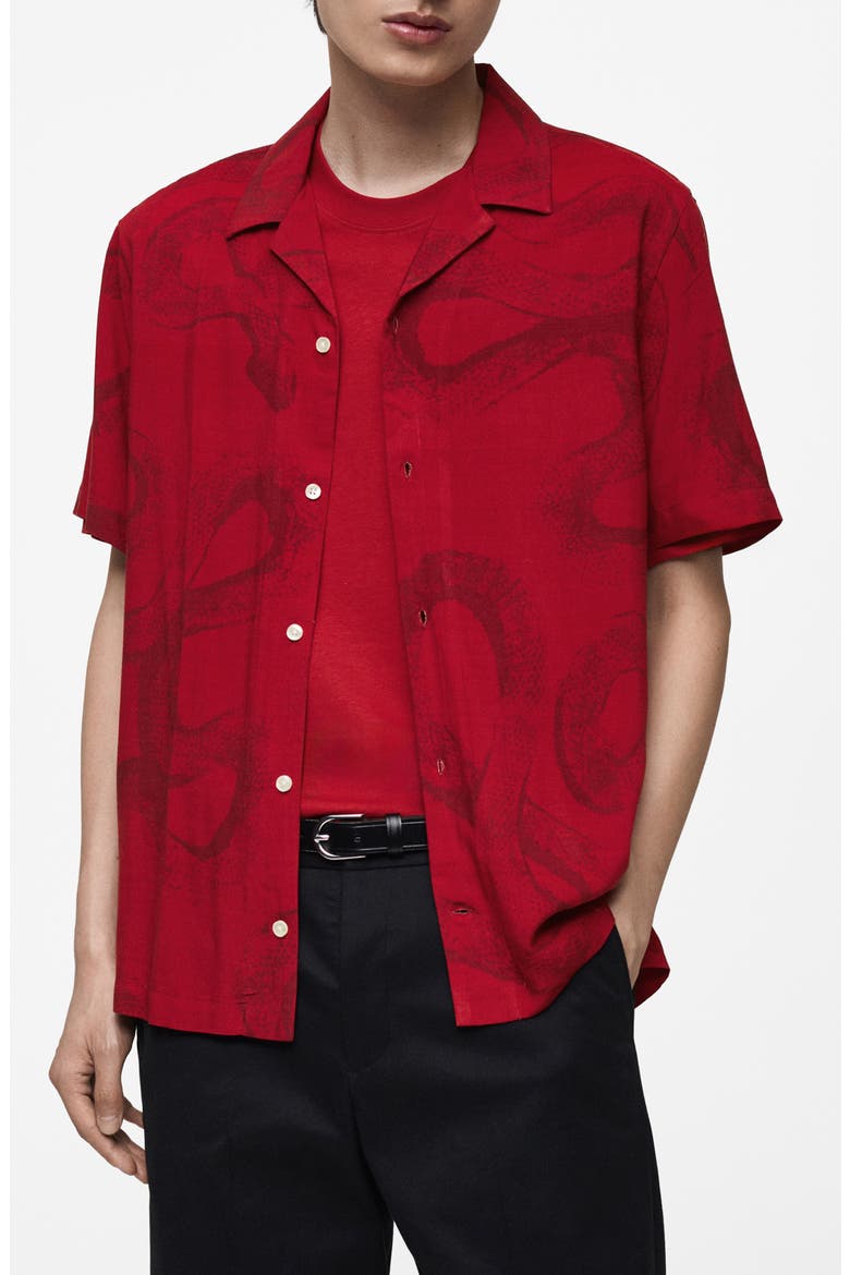 Regular Fit Snake Print Camp Shirt, Main, color, RED