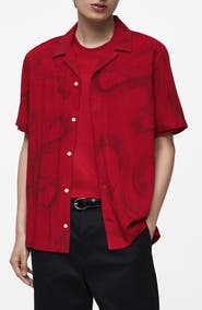 MANGO Regular Fit Snake Print Camp Shirt