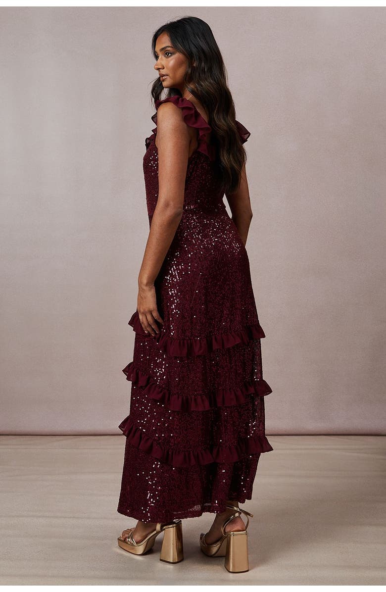 Oasis Occasion Sequin Ruffle Midaxi Dress, Alternate, color, Berry