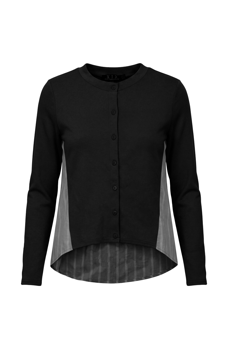 Diciannove Striped Panel Button Front Cropped Cardigan Shirt with High Low Hem, Main, color, Black