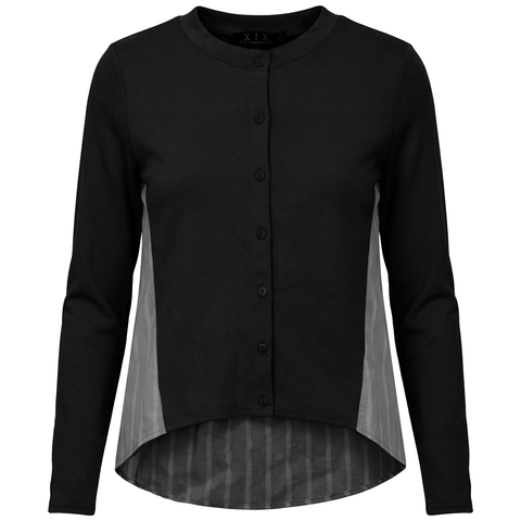 Striped Panel Button Front Cropped Cardigan Shirt with High Low Hem