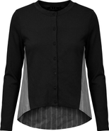 Diciannove Striped Panel Button Front Cropped Cardigan Shirt with High Low Hem
