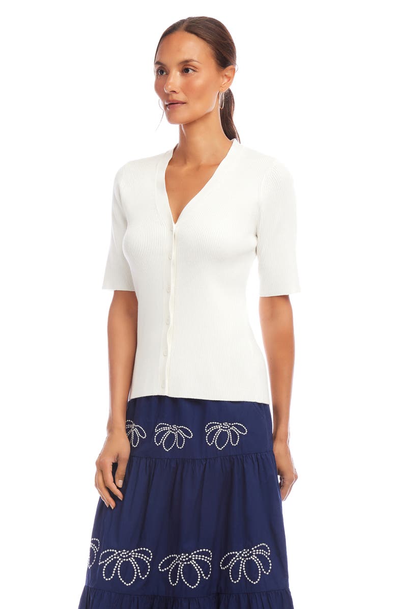 Karen Kane Rib Short Sleeve Cardigan, Alternate, color, White