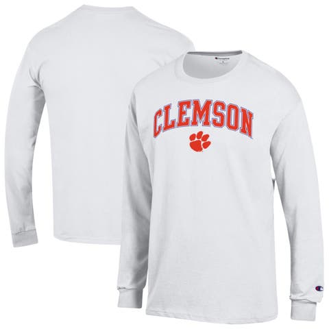Men's Champion  White Clemson Tigers Arch Over Logo Long Sleeve T-Shirt