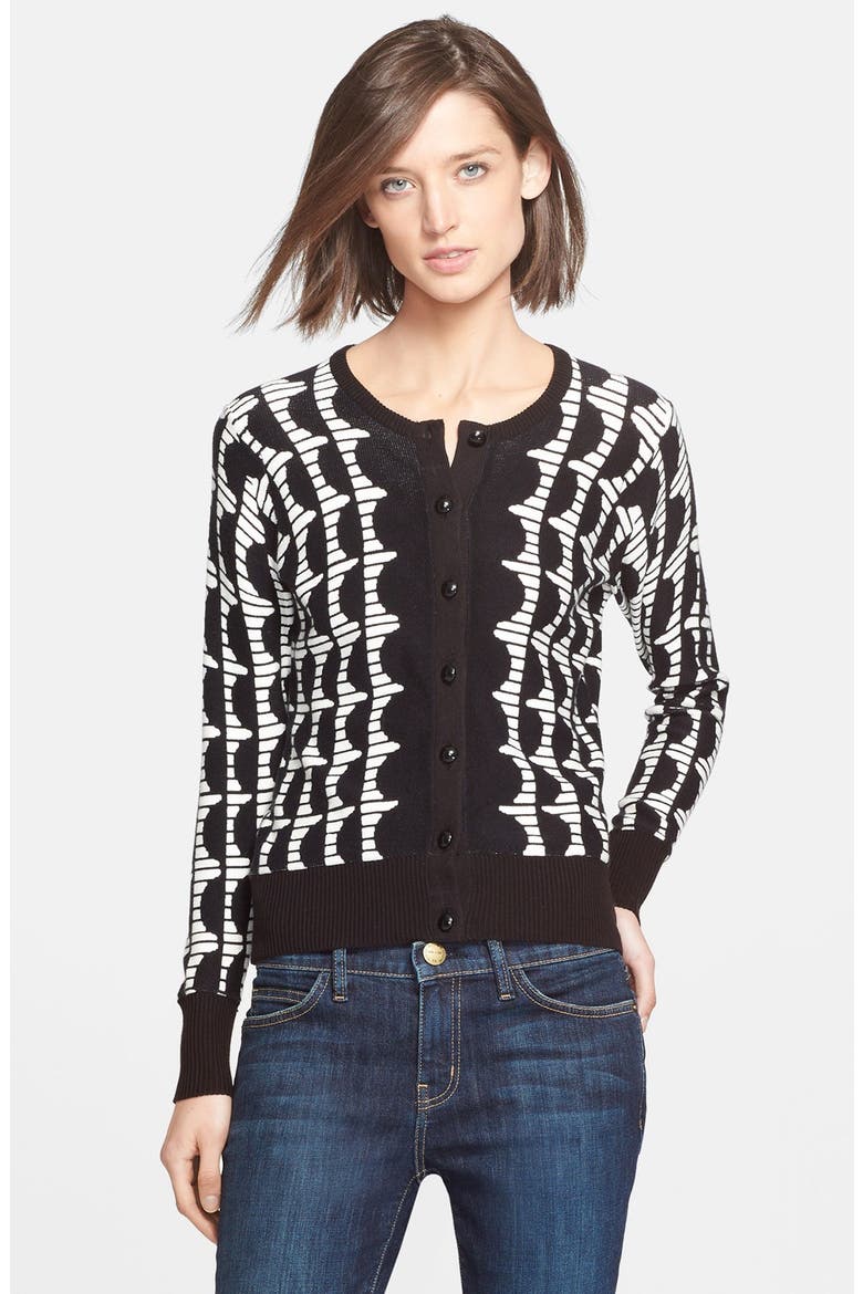 Graphic Stripe Cardigan, Main, color, BLACK IVORY