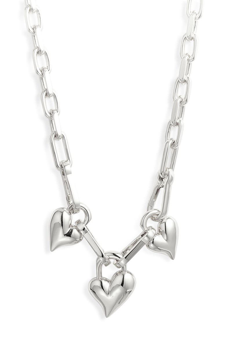 Triple Padlock Heart Pendant Chain Necklace, Main, color, HIGH POLISH SILVER