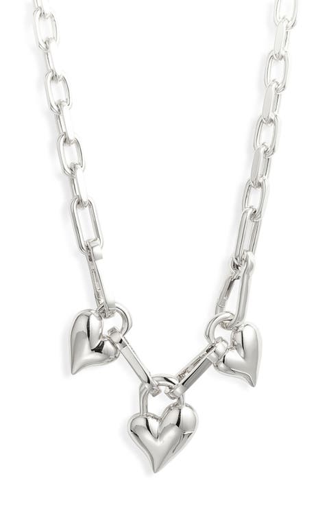 Triple Padlock Heart Pendant Chain Necklace
