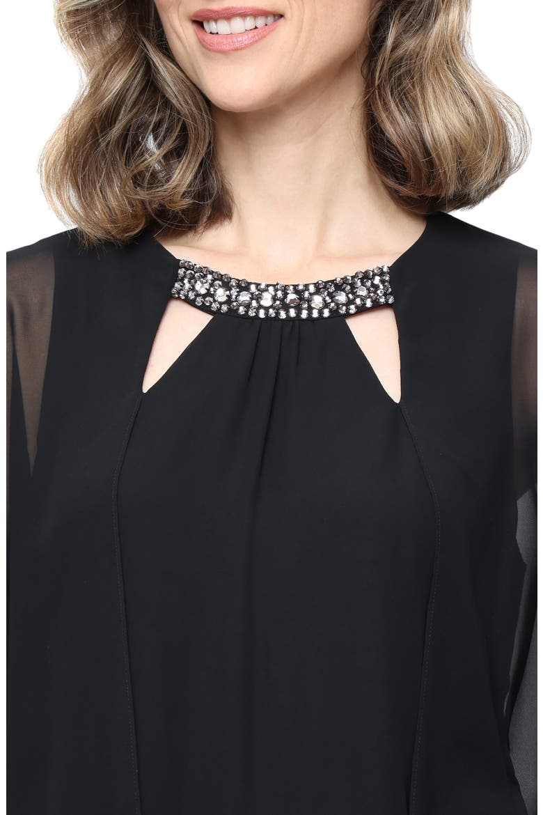 Jewel Chiffon Overlay Shift Dress, Alternate, color, BLACK