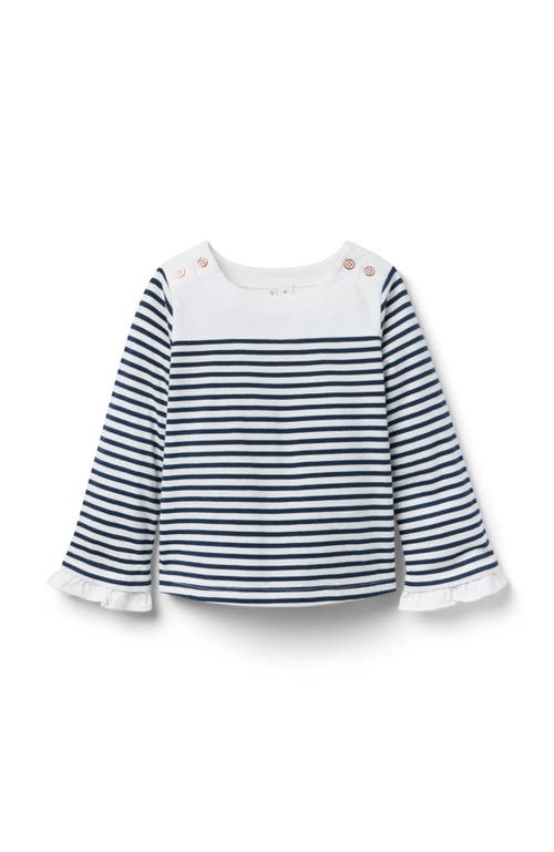 Janie And Jack Striped Bell Sleeve Top In White