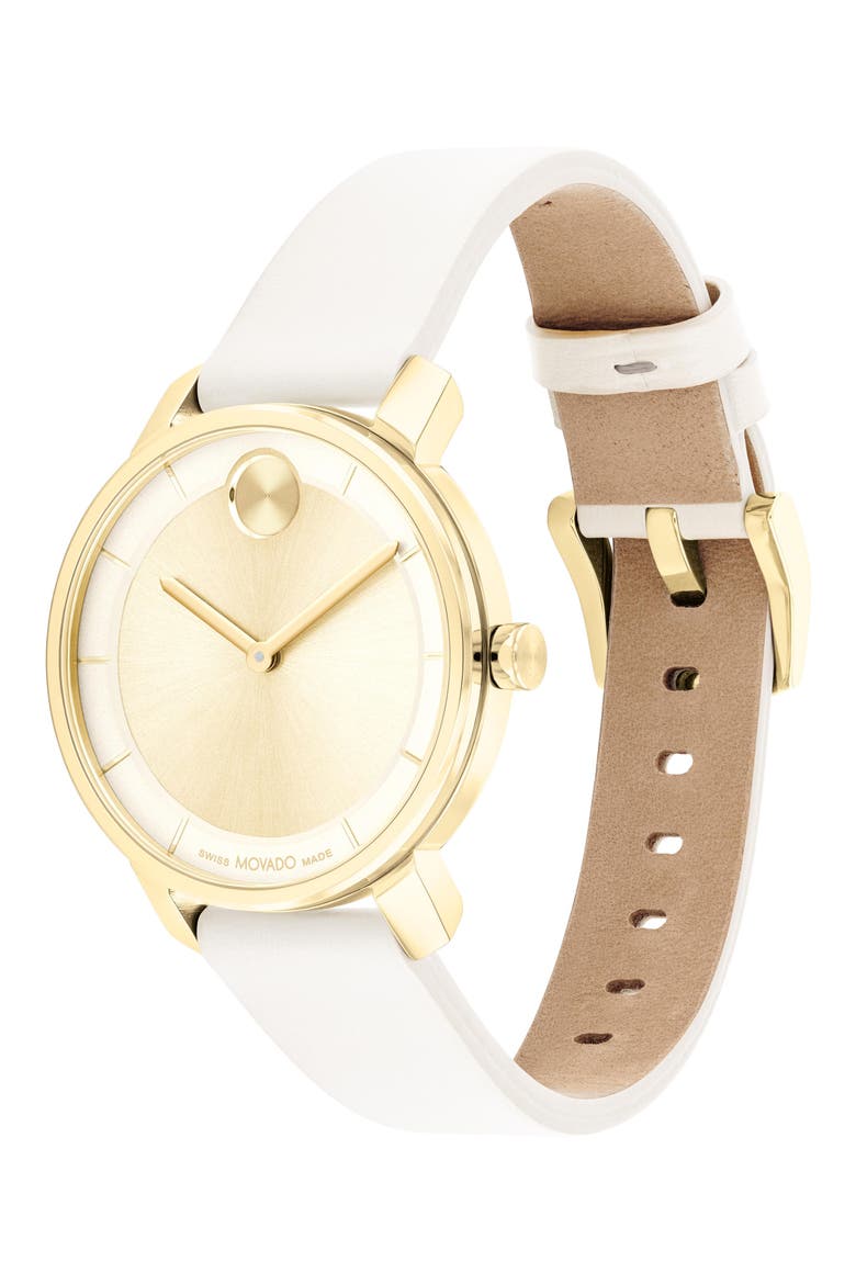 Bold Access Museum Dot Leather Strap Watch, 34mm, Alternate, color, GOLD