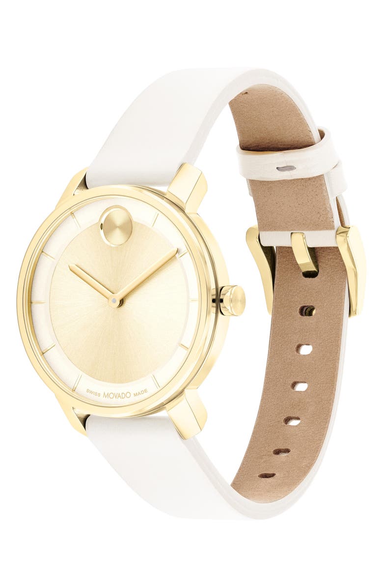 Movado Bold Access Museum Dot Leather Strap Watch, 34mm, Alternate, color, Gold