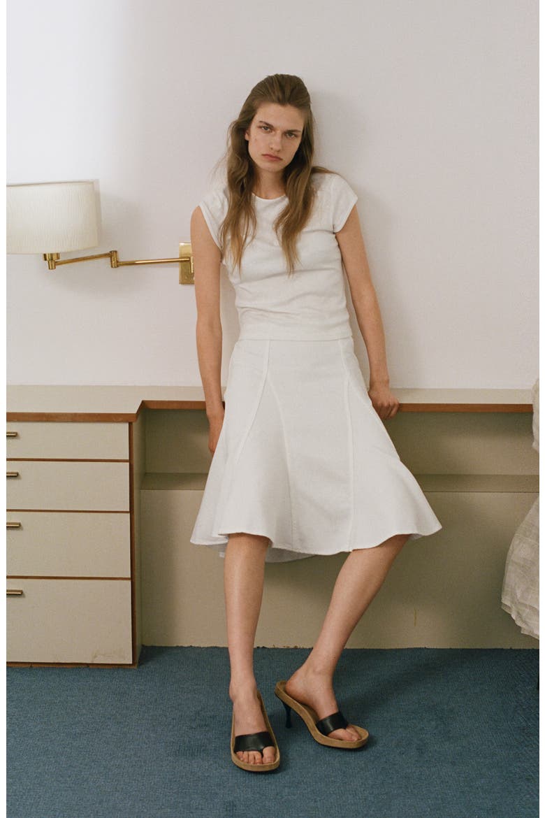 Godet Cotton Midi Skirt, Alternate, color, WHITE