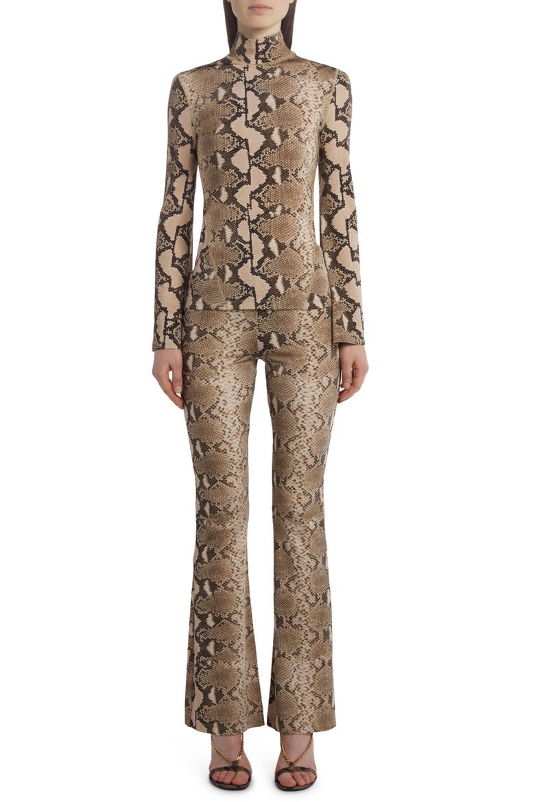 Python Print Jersey Flare Leg Trousers, Alternate, color, 2203 MULTICOLOR BROWN
