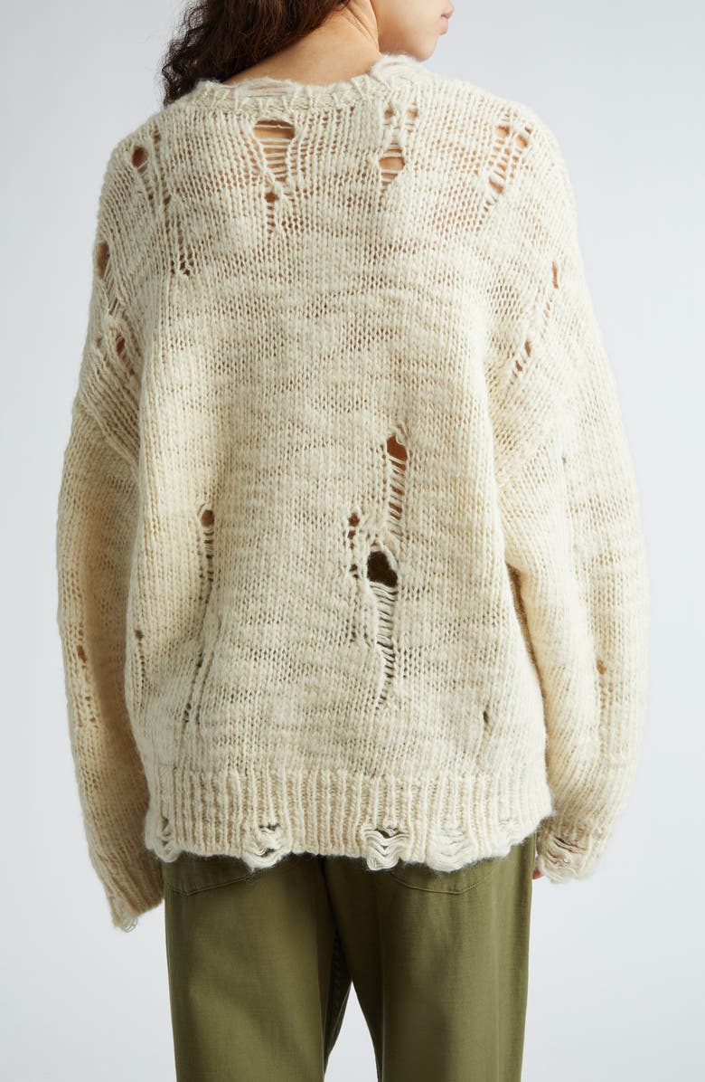 R13 Skeleton Distressed Wool Sweater, Alternate, color, Cream