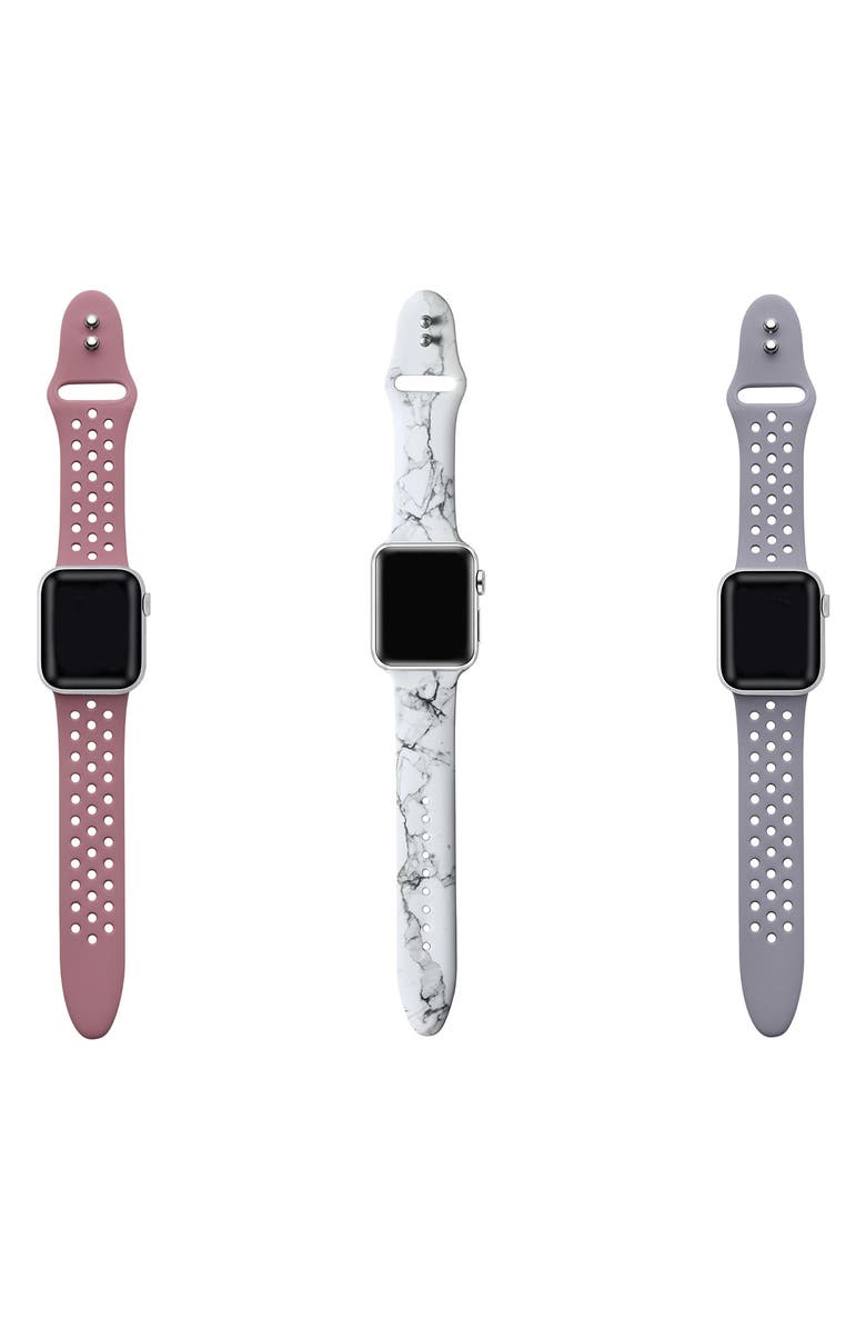 The Posh Tech 3-Pack Silicone Watch Bands, Alternate, color, Grey/ White Multi