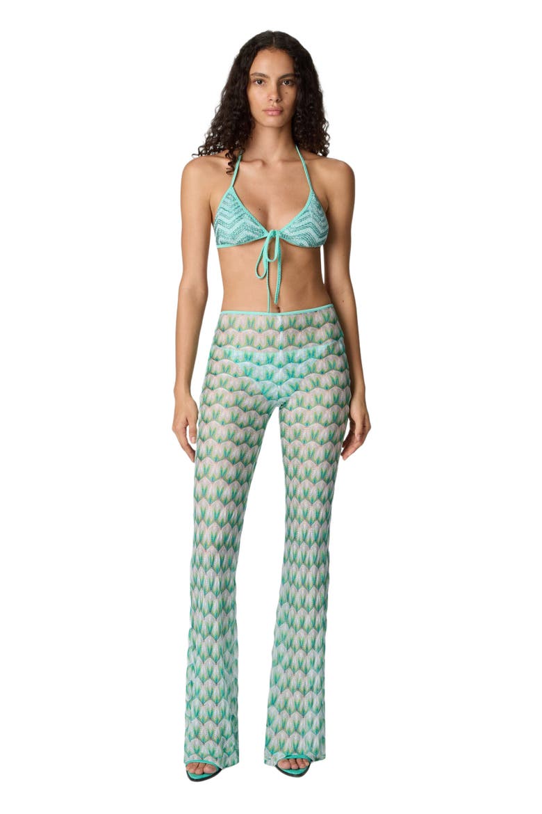 Flared Trousers In Floral-pattern Viscose, Main, color, Green Multi