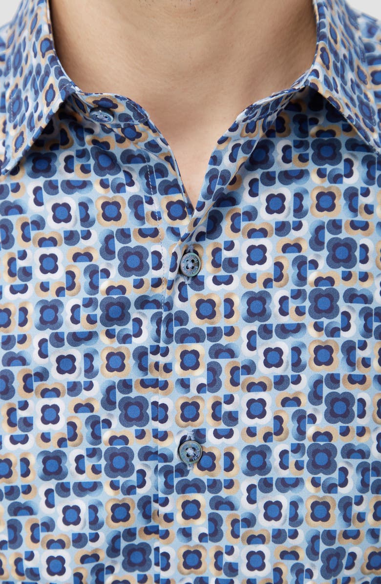 Bugatchi Julian Shaped Fit Geo Print Stretch Button-Up Shirt, Alternate, color, Air Blue