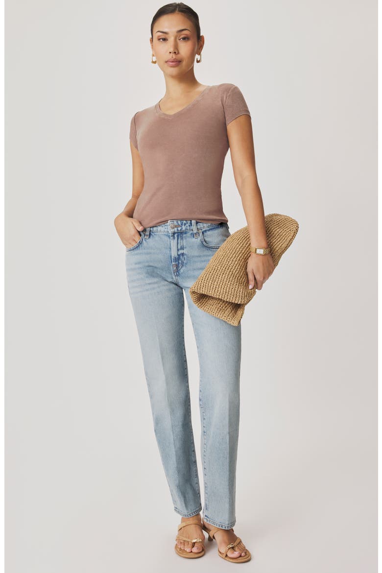Josie Stretch V-Neck T-Shirt, Alternate, color, WICKER BROWN