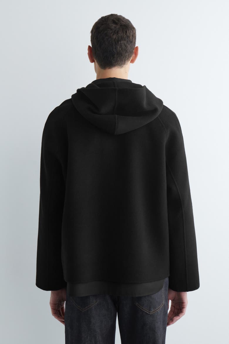 Double-Faced Wool Zip-Up Hoodie, Alternate, color, BLACK