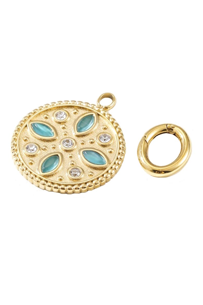 Crystal Charm & Connector, Main, color, YELLOW GOLD/ BLUE
