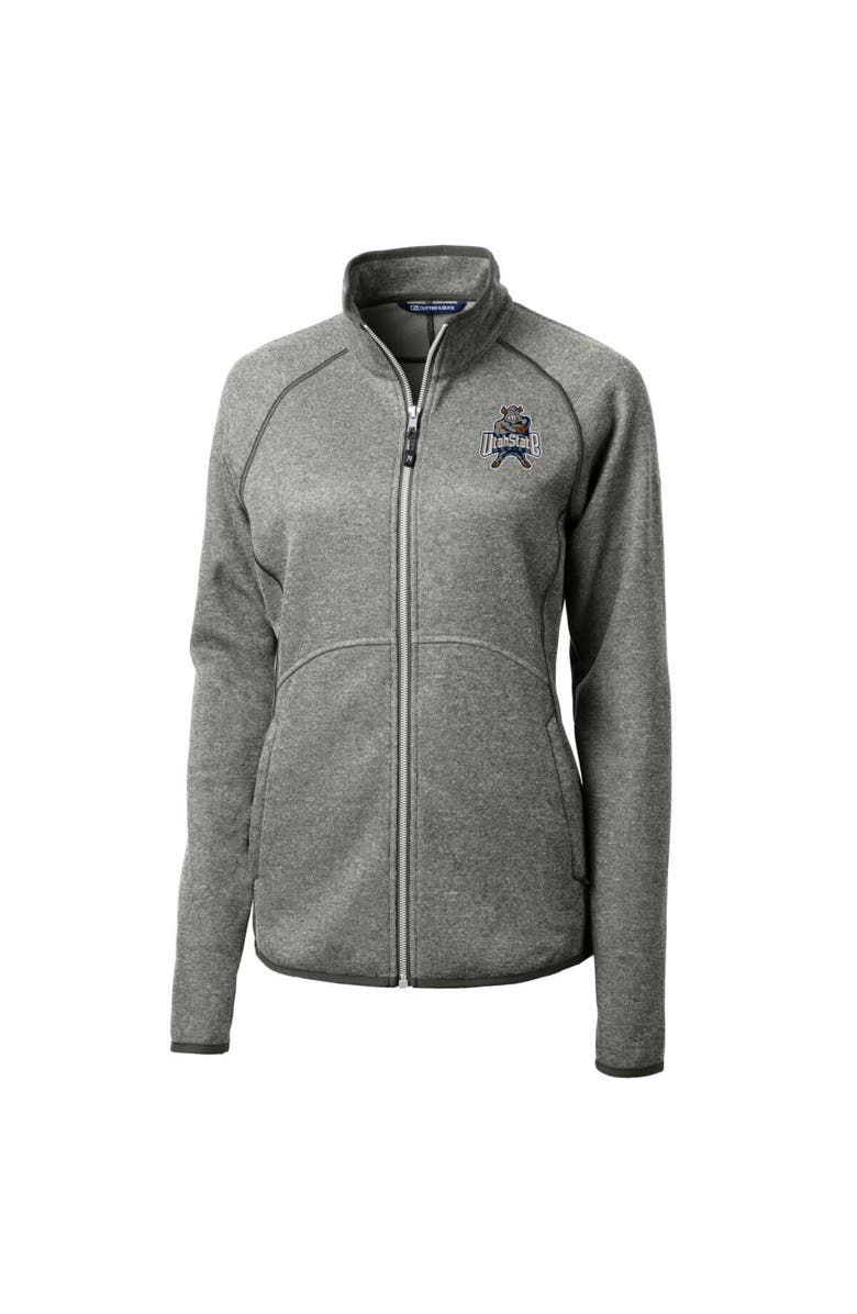 Cutter & Buck Women's Cutter & Buck Heather Gray Utah State Aggies Mainsail Sweater-Knit Full-Zip Jacket, Alternate, color, 