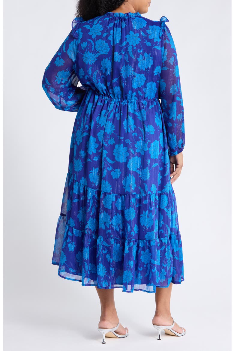 Kristen Balloon Sleeve Tiered Midi Dress, Alternate, color, NAVY-MULTI