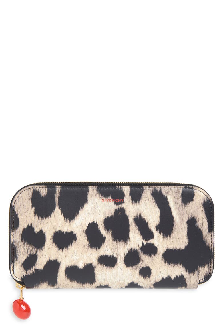 Lucky Charms Printed Leather Zip Wallet, Main, color, BLACK/ BEIGE