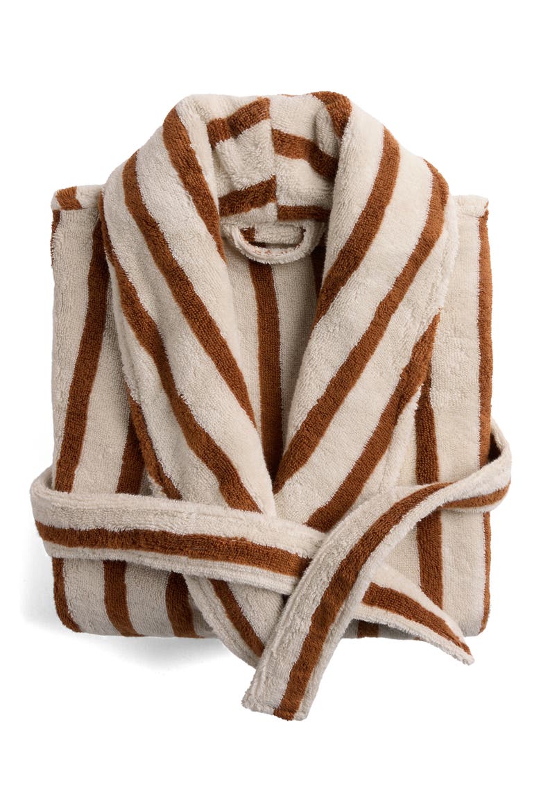 Turkish Cotton Stripe Robe, Alternate, color, BONE AND TOBACCO