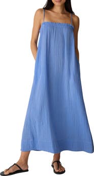 Eileen Fisher Stripe Organic Cotton Gauze Maxi Dress