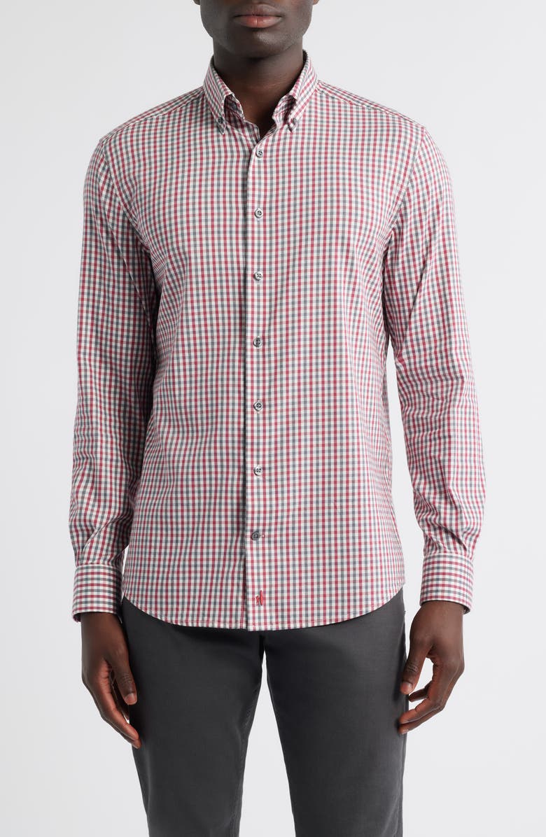 johnnie-O Kirtland Check Stretch Button-Down Shirt, Main, color, Malibu Red