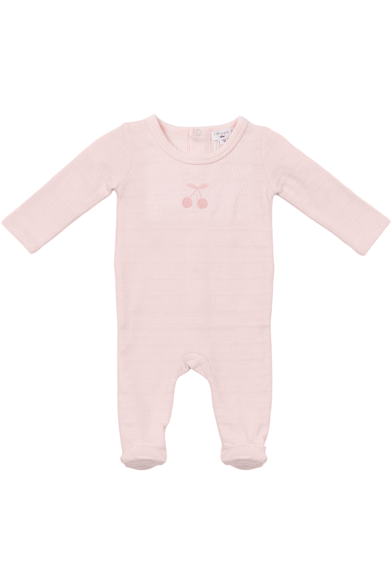Girl Textured Cherry Chest Artwork Long Sleeve Romper, Main, color, Pink