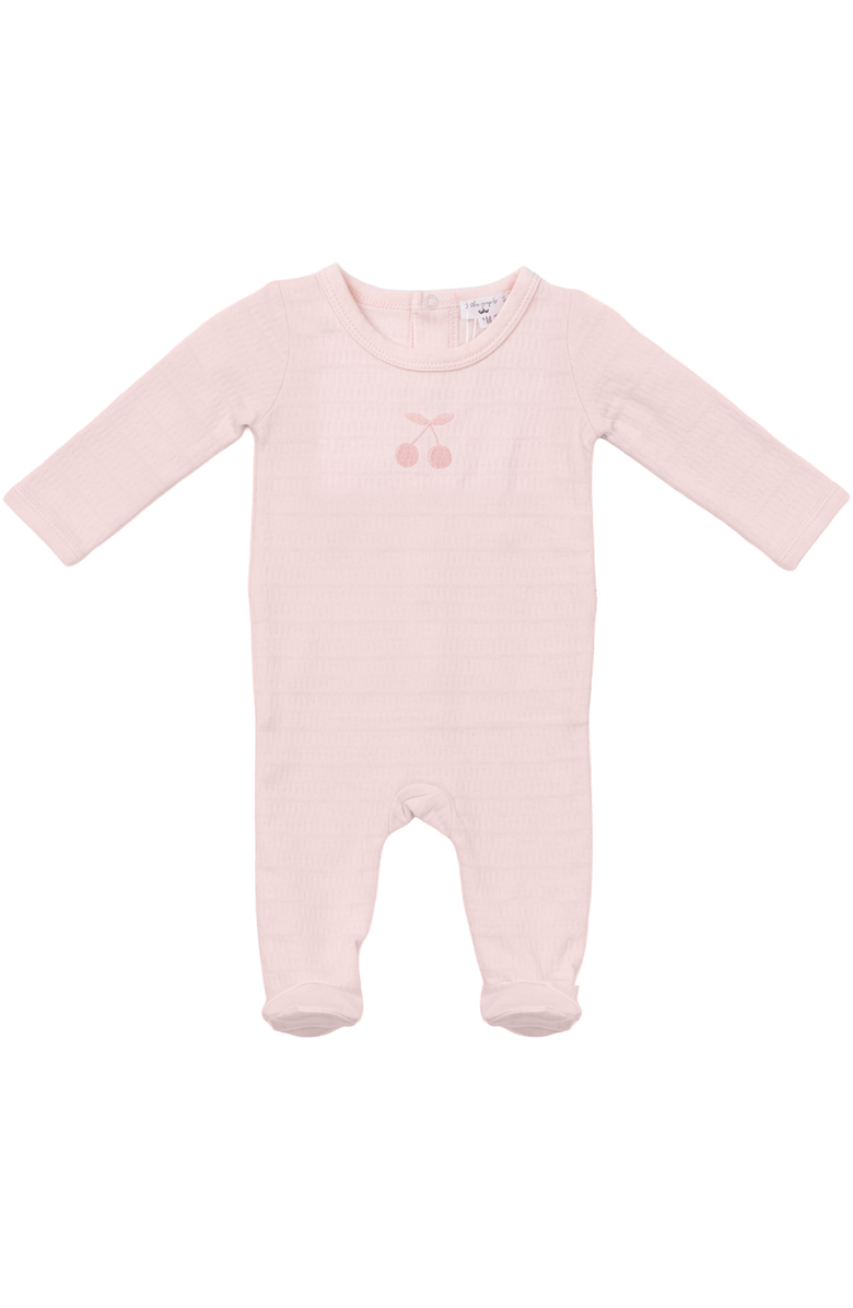 Little Fragile Girl Textured Cherry Chest Artwork Long Sleeve Romper, Main, color, Pink