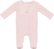 Little Fragile Girl Textured Cherry Chest Artwork Long Sleeve Romper