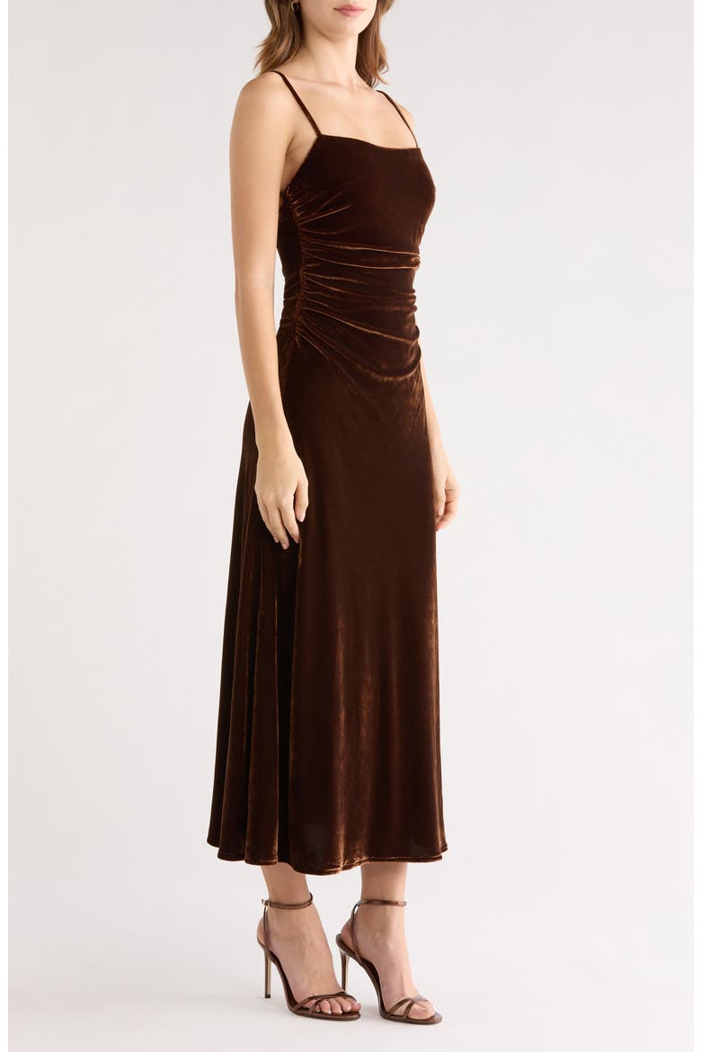 Valery Sleeveless Velvet Midi Dress, Alternate, color, BROWN