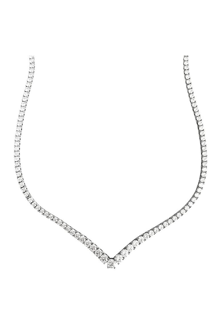 The Valentina Graduated V Tennis Necklace, Main, color, Silver