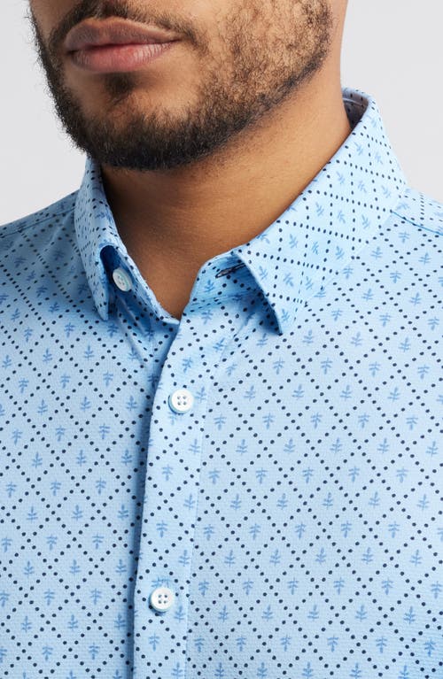 Mizzen + Main Mizzen+main Halyard Trim Fit Short Sleeve Performance Button-up Shirt In Light Blue Diamond