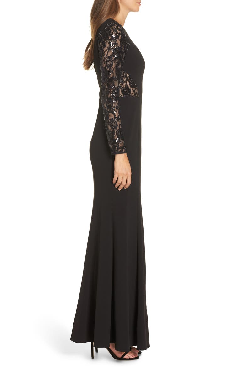 Embellished Lace Gown, Alternate, color, BLACK