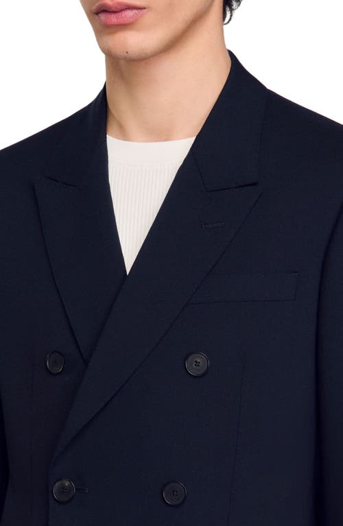 Sandro Double-breasted Suit Jacket In Navy Blue