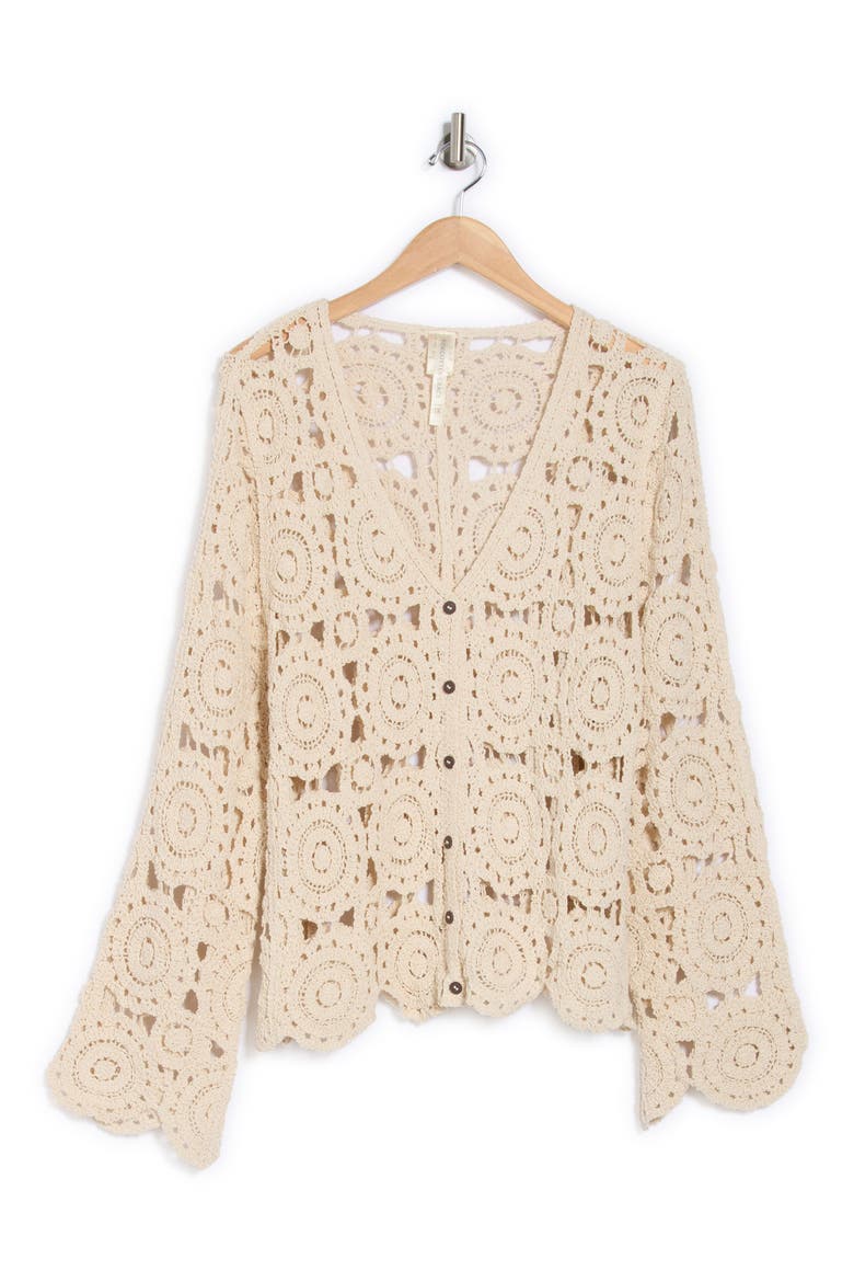 Crochet Button Front Cardigan, Alternate, color, NATURAL