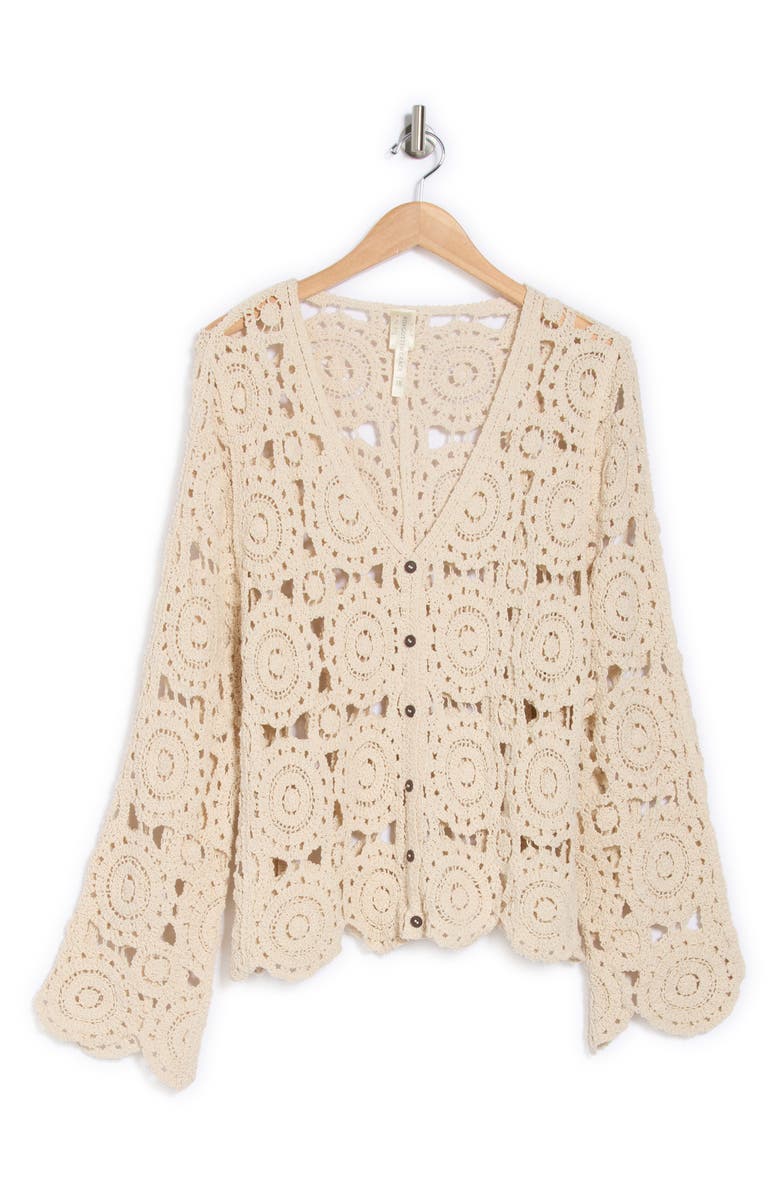 Forgotten Grace Crochet Button Front Cardigan, Alternate, color, Natural
