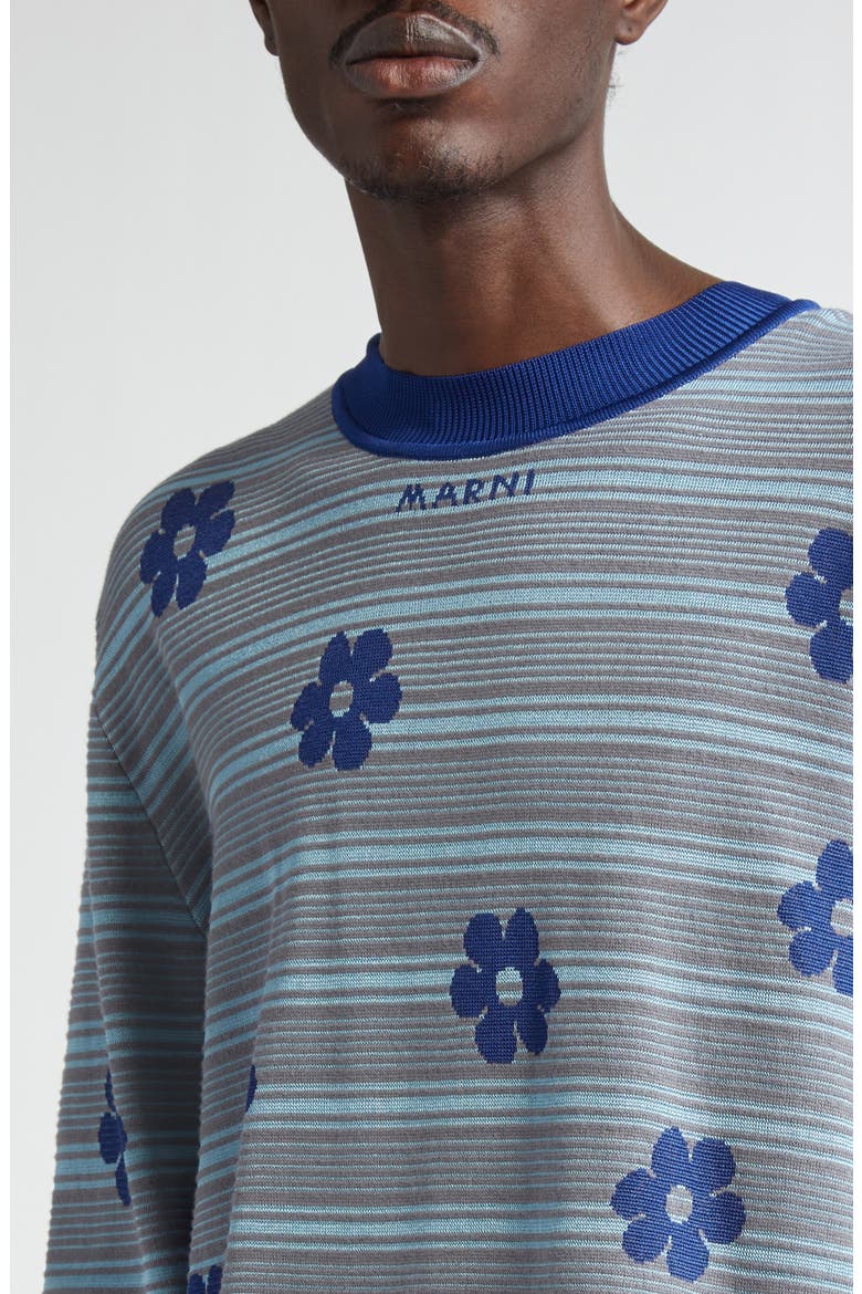 Floral Stripe Cotton Sweater, Alternate, color, BLUE