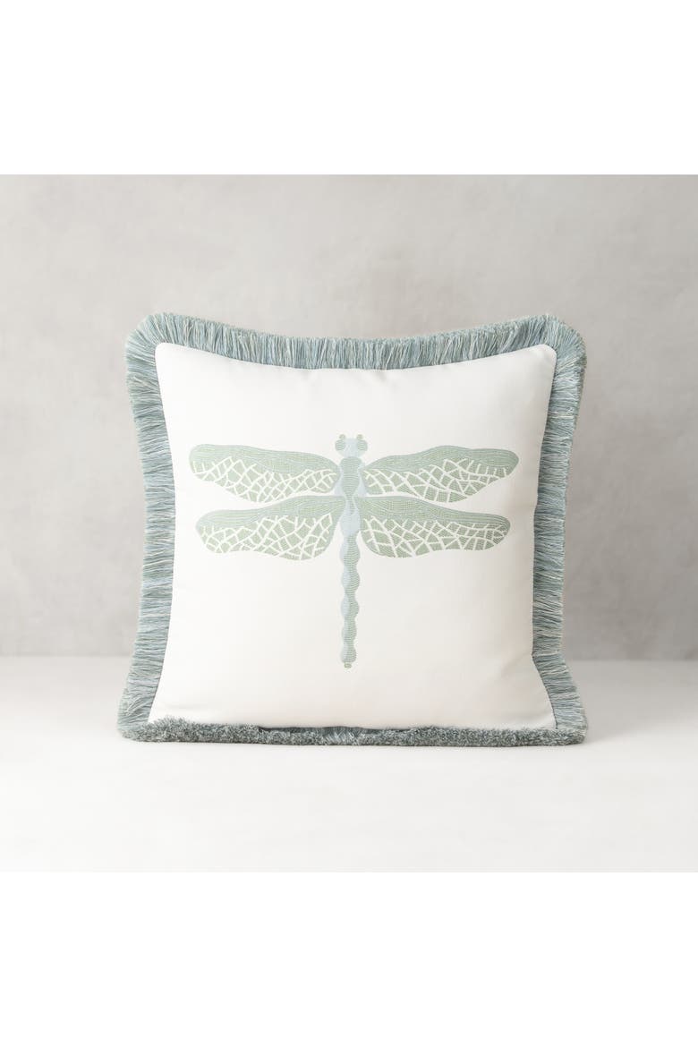 Dragonfly Jacquard Indoor & Outdoor Woven Fringed Accent Pillow, Main, color, Surf
